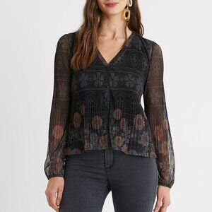Desigual Pleated Shirt Sheer Button Mandalas S Small